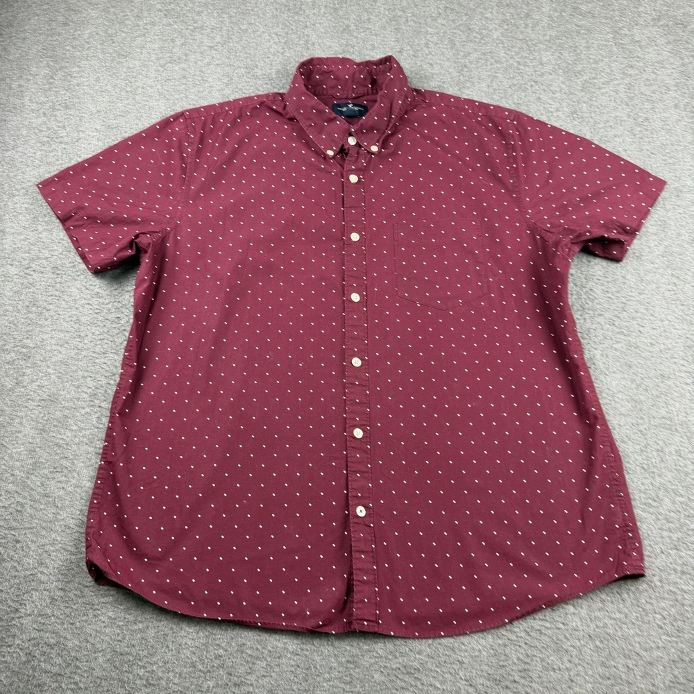 American Eagle Men's XXL Short Sleeve Button Down Shirt Burgundy Dot Cotton